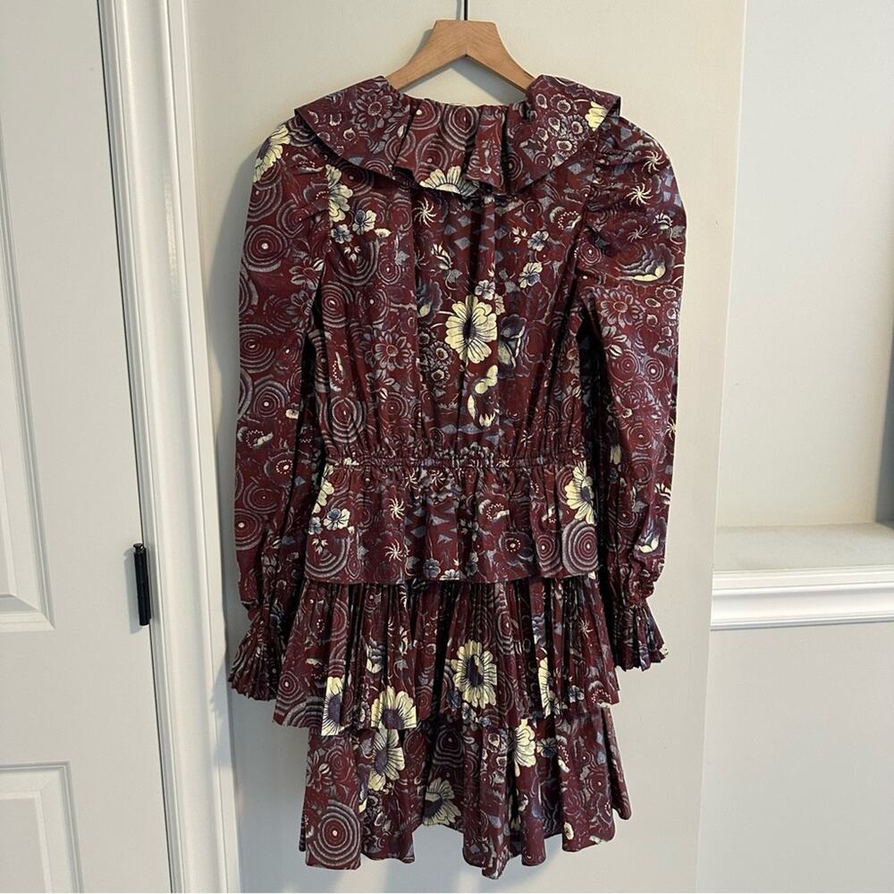 Ulla Johnson Maroon Blue Floral Long Sleeve Mini Dress 2 - Picture 11 of 12